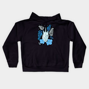 Unicorn and Blue Hibiscus Flower and Tropical Leaves Kids Hoodie